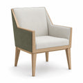 Silla de madera con tapizado de lino beige y verde