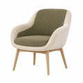 Sillón de poliéster beige y verde con patas de roble