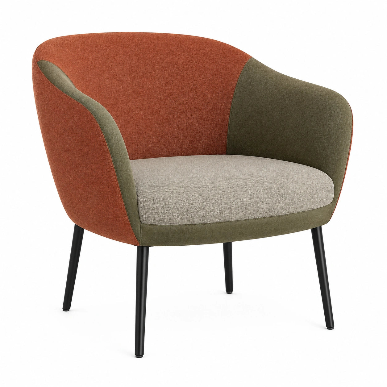 Silla de salón tapizada en poliéster tricolor con patas de metal