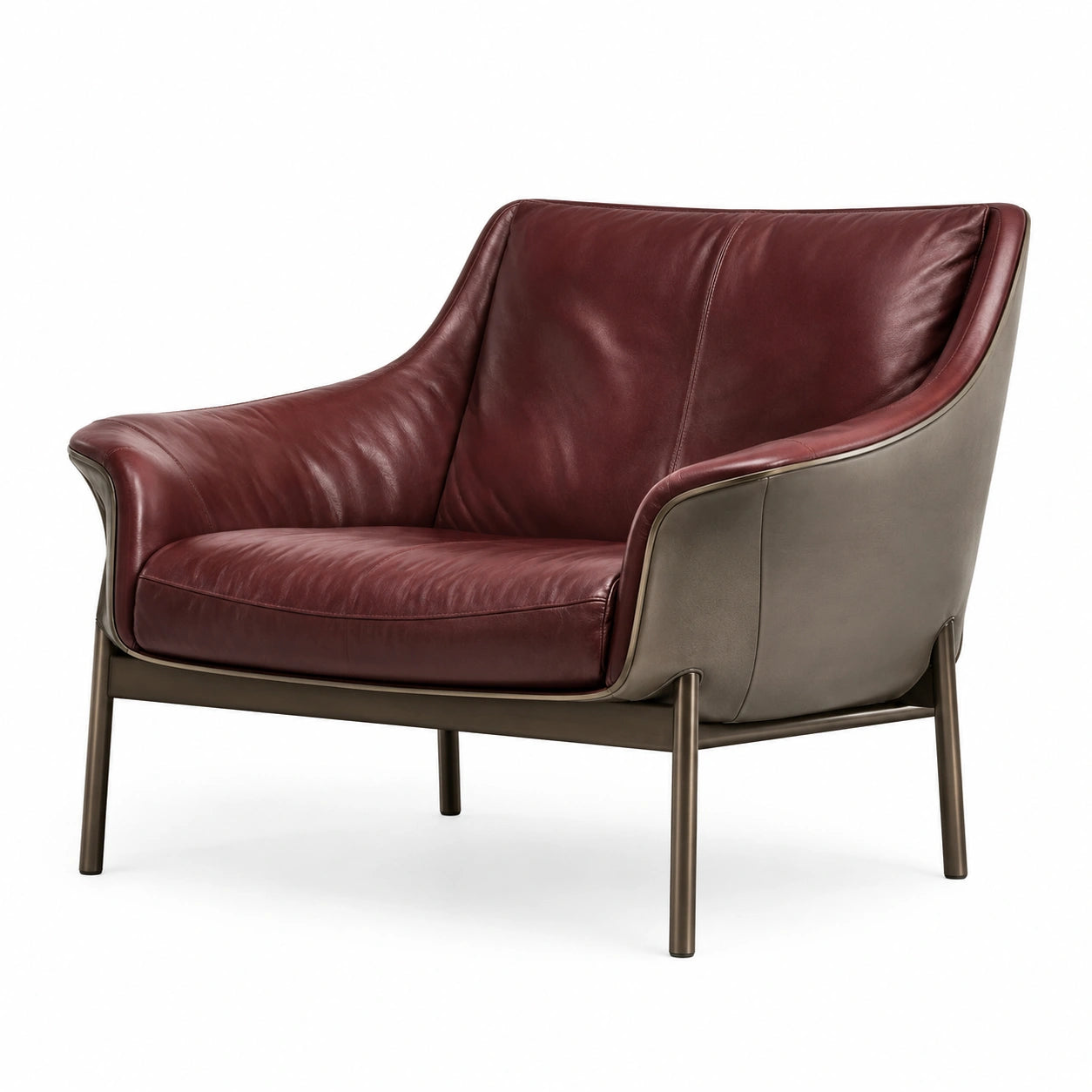 Sillón de Cuero Burdeos con Patas Metálicas