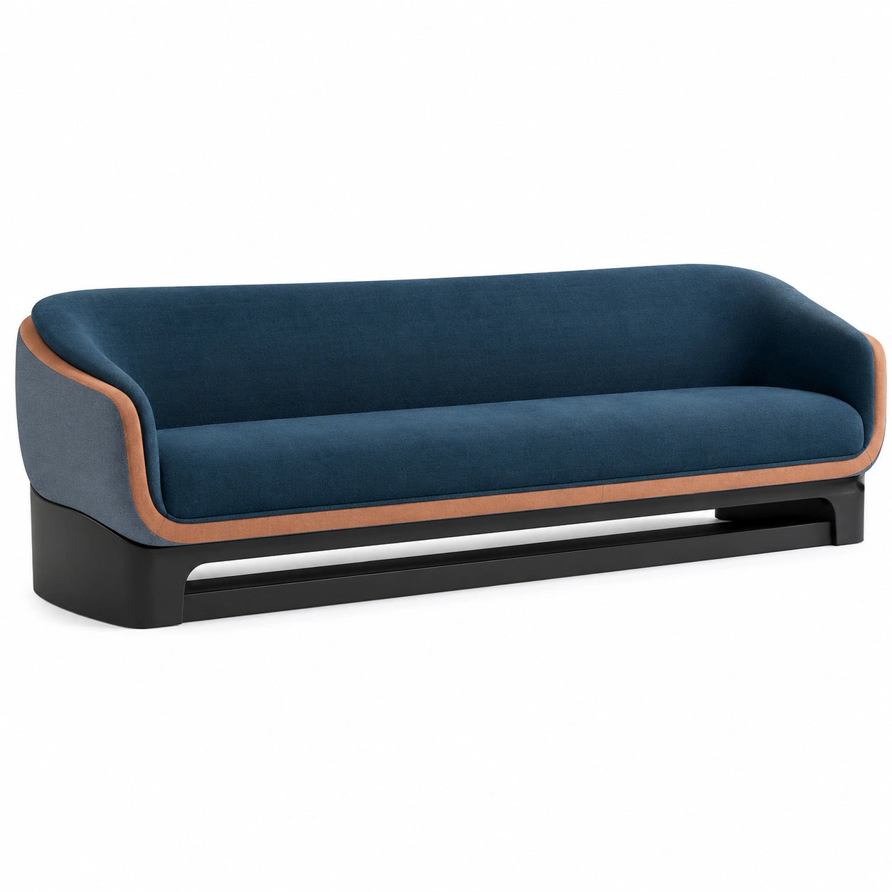 Sofá de Tres Plazas Azul y Marrón con Tapizado de Poliéster y Base de Madera