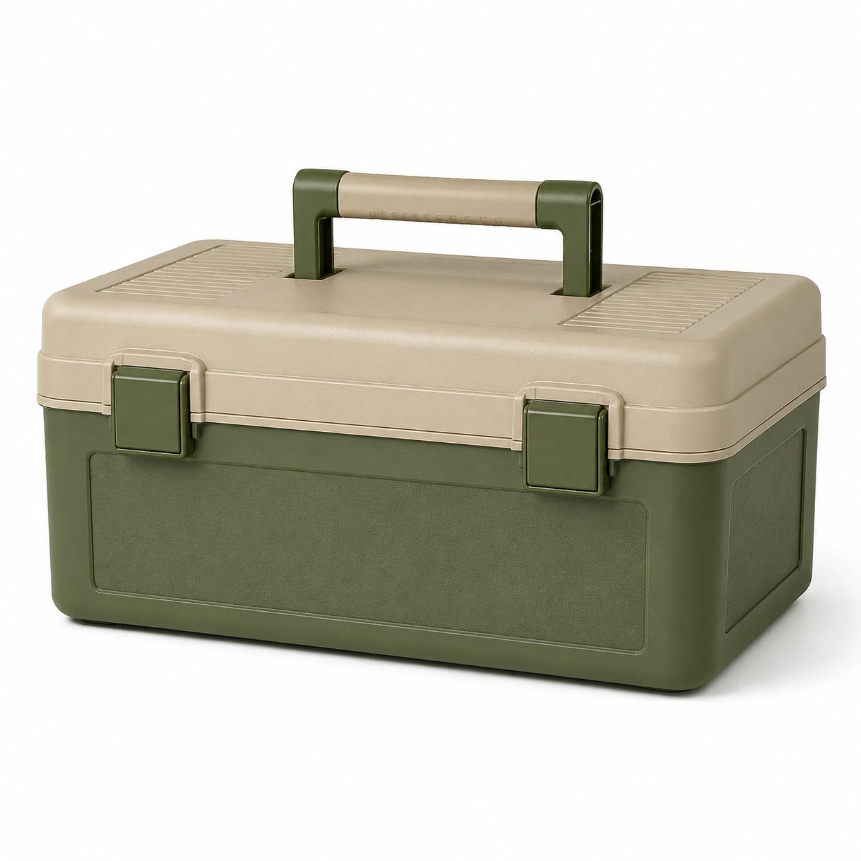 Caja de herramientas de plástico polipropileno verde y beige