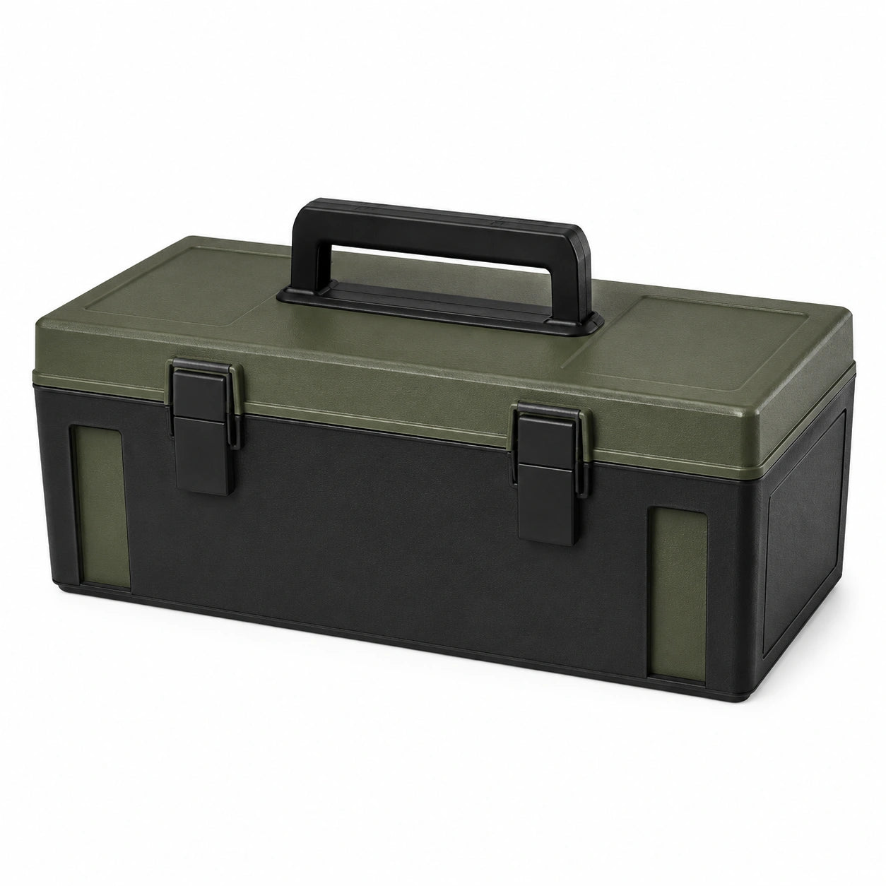 Caja de herramientas de plástico verde y negro