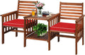 GOPLUS Sitzbank, Akazienholz, Schwamm, Braun/Rot, Gartenbank mit Tisch, 2 Sitzer Holzbank mit Schirmloch & Sitzkissen