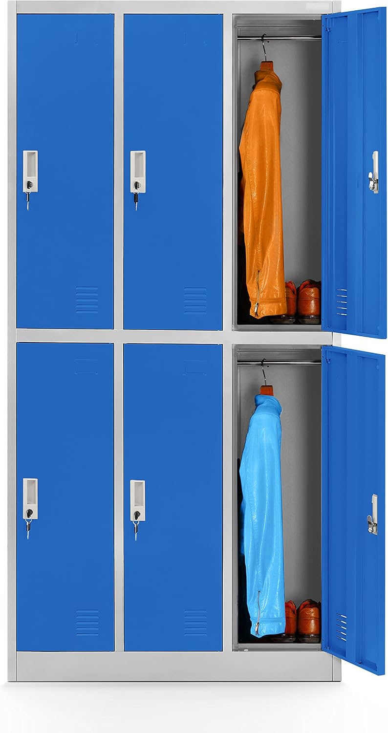 Jan Nowak Schreibtisch, 185 cm, 90 cm, 45 cm, Grau/Blau, Schliessfachschrank 3B2A Wertfachschrank Metallspind