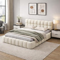 Hoscullo Bett, 160x200 cm, Beige, Bubble, Polsterbett Doppelbett mit Lattenrost, Jugendbett, Bettgestell mit Gepolstertes Kopfteil