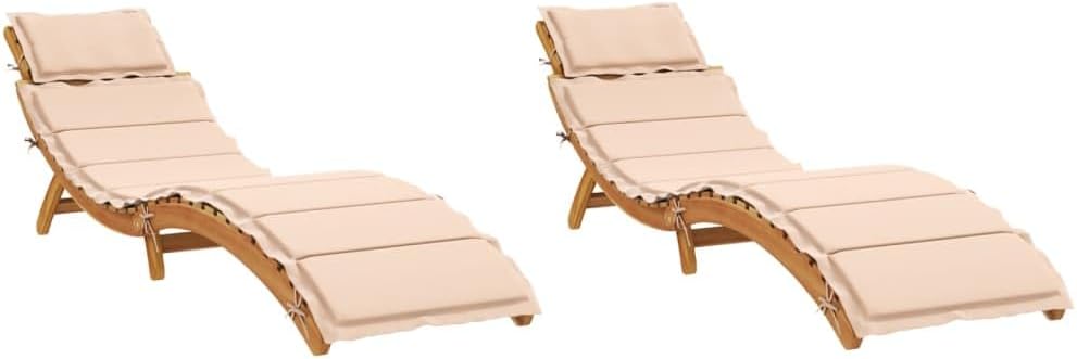 vidaXL Garten,Gartenmöbel & Zubehör,Terrassen Sitzmöbel, Beige, Sonnenliegen 2 STK., Gartenliege mit Auflagen, Relaxliege Klappbar Latten-Design