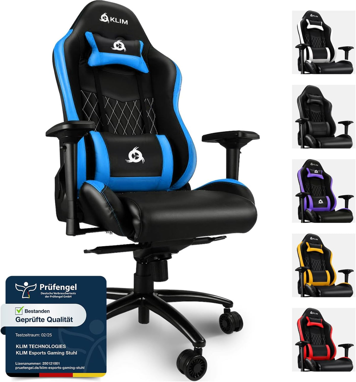 KLIM Küche Haushalt & Wohnen,Möbel,Arbeitszimmer, 170 kg, Blau/Schwarz, Esports Gaming Stuhl, PC Sessel mit 4D-Armlehnen