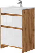 Vicco Unterschränke, 59.6 cm, Der Badunterschrank besteht aus pflegeleichter, melaminharzbeschichteter 16 mm Spanplatte, Weiss/Braun