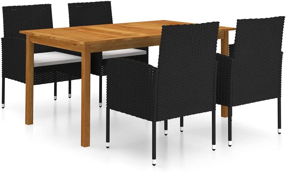 Gartenmöbel-Set Bucmath, 150x90 cm, Akazien-Massivholz, mit Öl behandelt, Schwarz/Braun/Weiss