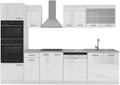 Vicco Küchenzeile, 300 cm, Der Küchenblock besteht aus pflegeleichter Spanplatte 16 mm, mit einer Melaminharzbeschichtung, Weiss/Grau