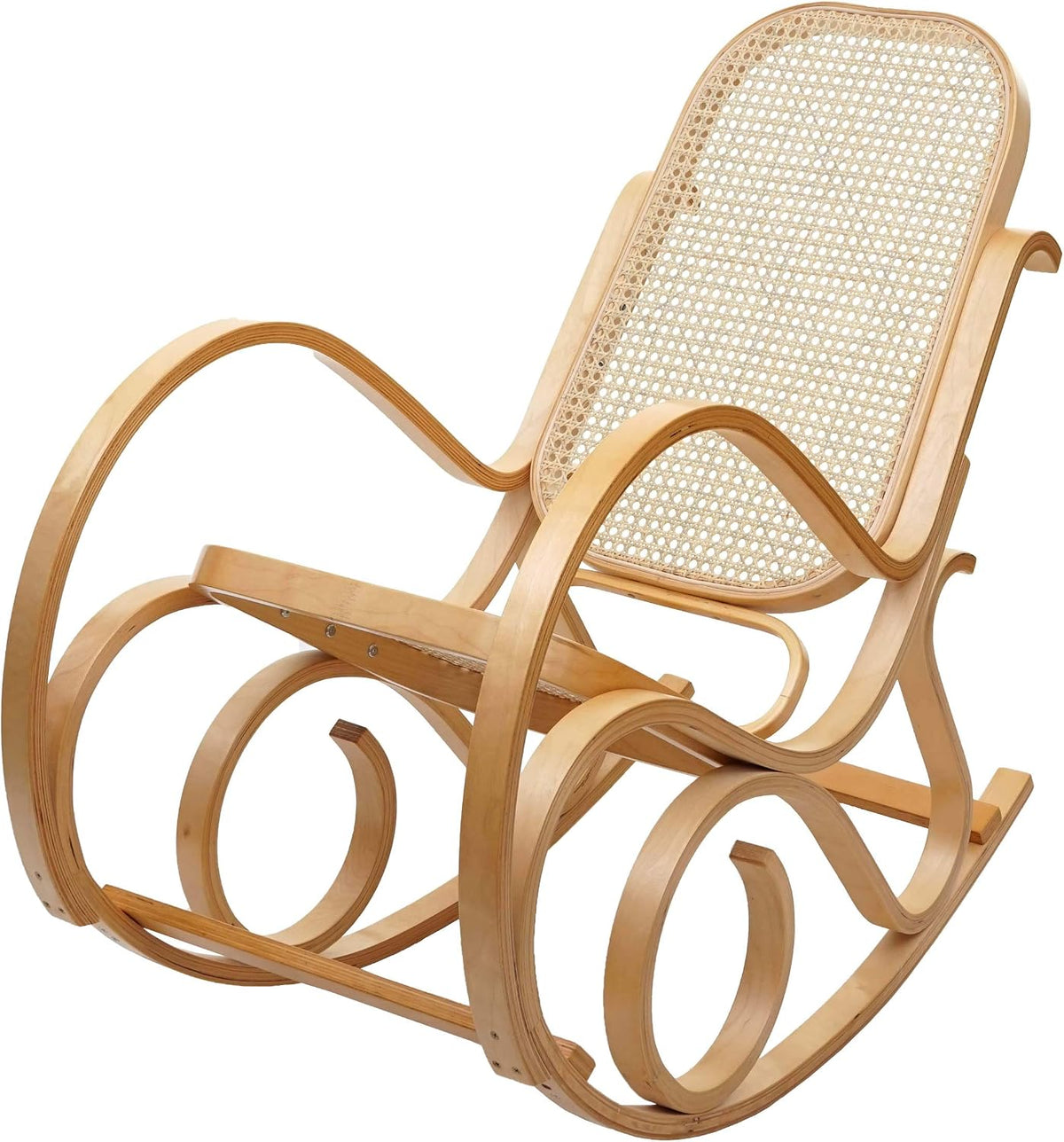 Mendler Schaukelstuhl, Eiche, Schwingsessel Fernsehsessel, Massiv-Holz Rattan, FSC®-Zertifiziert - -Optik