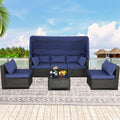 Sofa HTI living, Blau/Braun, Loungemöbel 6-teiliges Set Outdoor Gartenlounge Gartensofa