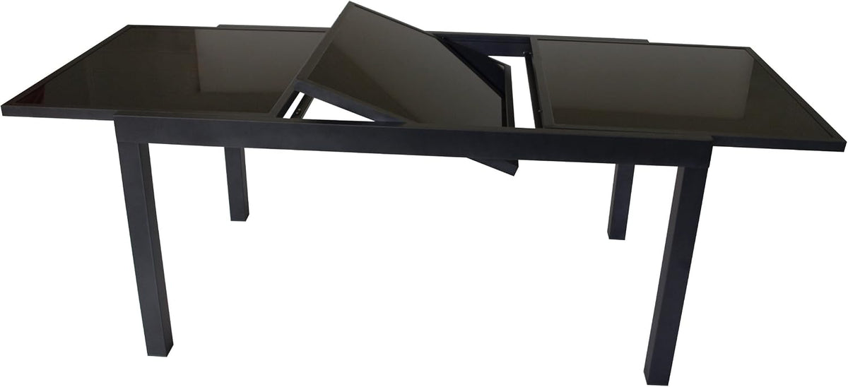 Garten,Gartenmöbel & Zubehör,Tische DEGAMO, 240x100 cm, schwarz pulverbeschichtetes Aluminium + schwarzes Glas, Anthrazit/Schwarz