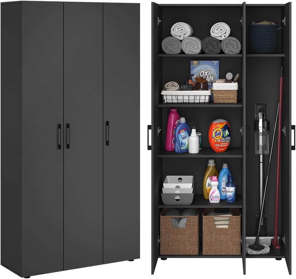 Bellamio Staubsauger, 90 cm, Anthrazit, Apol Mehrzweckschrank, Besenschrank breit mit Stauraum, Putzschrank mit Staubsaugerfach