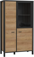 Forte Vitrine, 86.3 x 152.3 x 40.2 cm, Schwarz/Riviera Eiche, HIGH ROCK mit 2 Türen und 1 Glastür, Holzwerkstoff