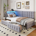 RIAZOS Matratze, 90x200 cm, Hellgrau, Polsterbett Schlafsofa mit 2 Schubladen, Einzelbett mit LED Leuchten, USB und Typ-C-Anschluss