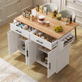 Huayz Sideboard, Weiss/Holz, Kücheninsel Küchenschrank mit arbeitsplatte mit Klappbarer, 120x46(70) x91 cm, mit Rollen und austauschbaren Holzbeinen