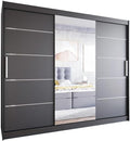 Kleiderschrank Easy4You, 250x215x58 cm, 250 cm, Schwarz, LVI Schiebetüren mit Spiegel - Schlafzimmermöbel, Aufbewahrung - Mehrzweckschrank