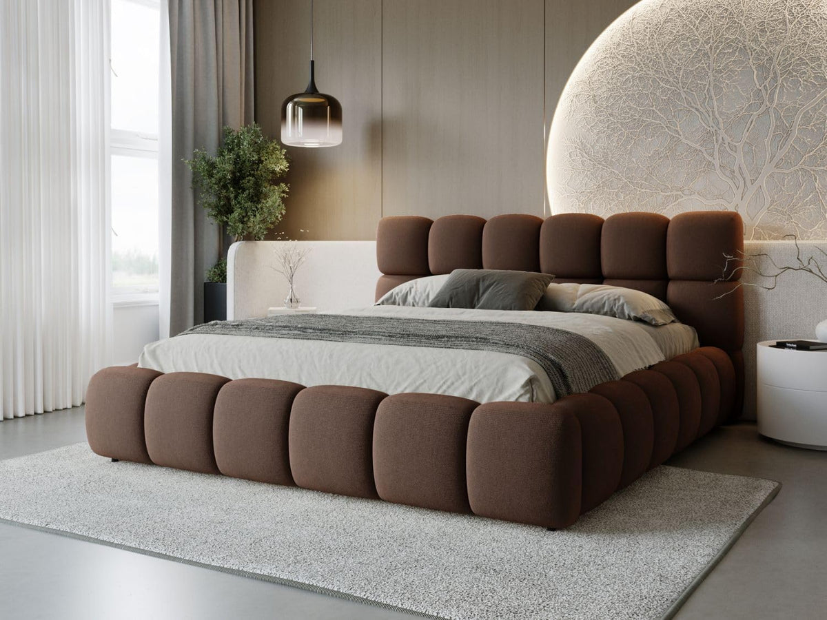 GRAINGOLD Matratze, Braun, Modo Bett 200x200, Polsterbett mit Bettkasten, Polsterbett mit Stauraum, Samt, mit Lattenrost