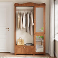 Terahanda Kleiderschrank, Nussbaum, Garderobenschrank mit Spiegel & Offener Kleiderständer, Kompaktgarderobe