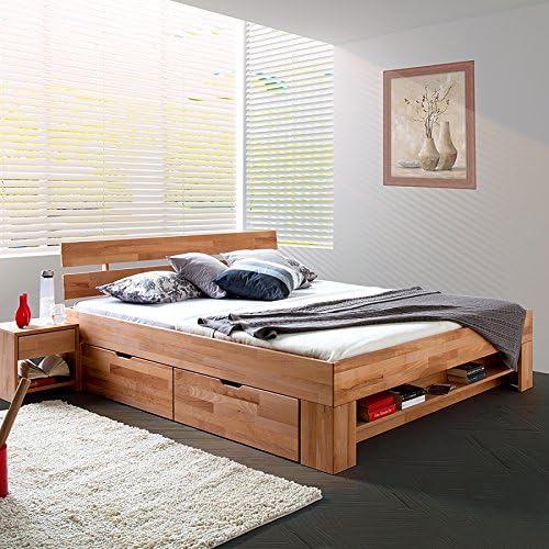 Elfo Bett, 180 x 200 cm, Holz, Futonbett Kernbuche-massiv geölt inkl. 4 Bettkasten