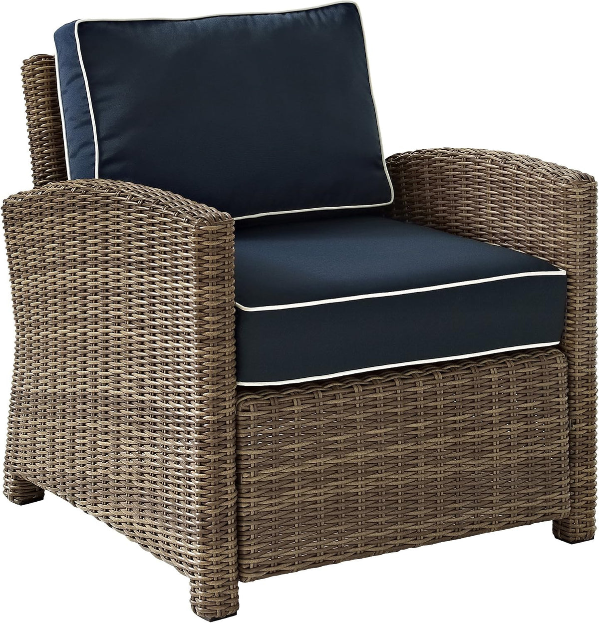 Crosley Furniture Lounge- & Cocktailsessel, Braun/Marineblau, Bradenton Sessel aus Weidengeflecht mit Kissen