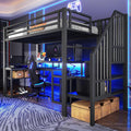 Huayz Matratze, 90 x 200 cm, Schwarz, Kinderbett Hochbett 90x200 cm, Metallbett mit LED-Lichtleiste und USB-Anschluss