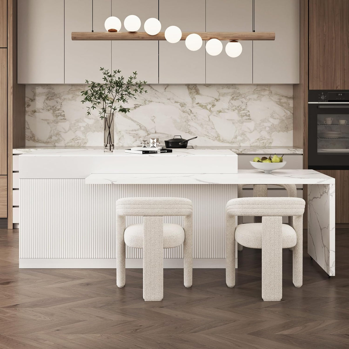 Homary Buffetschrank, 269 cm, Weiss, Küchenschrank mit Arbeitsplatte, Ausziehbare Kücheninsel mit Arbeitsplatte