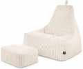 PATCH HOME Sitzsäcke, Creme, Sitzsack Cord mit Hocker, Lounge Sessel für Wohnzimmer & Schlafzimmer inklusive, geeignet für Kinder und Erwachsene