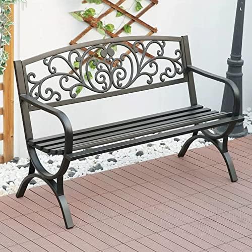 Generisch Sitzbank, Schwarz, Gartenbank aus Metall mit floralem Design, wetterfest, rostfrei, für Terrasse, Garten