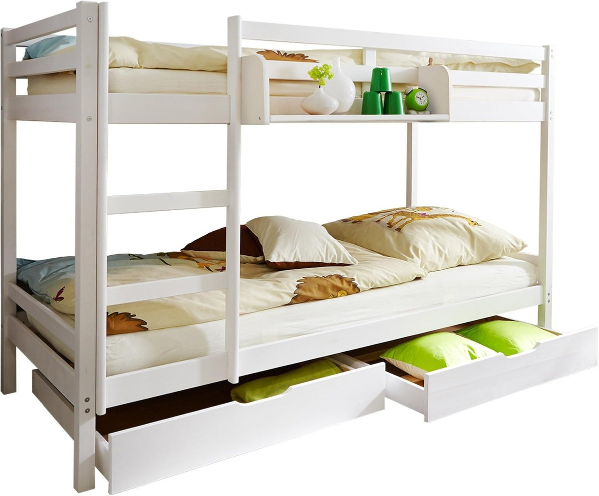TiCAA Matratze, Weiss, Etagenbett Doppelbett Rene inkl. Schubkasten Kiefer massiv