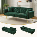 Sofa DRIXNO, Antikgrün, Modernes 2-Sitzer-Schlafsofa, Samtbezug, Rückenlehne mit 3-Stufiger Verstellung & vergoldete