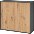 bümö Sideboard, Graphit/Asteiche, Schiebetürenschrank 3OH - Aktenschrank abschliessbar, Schrank mit Schiebetüren