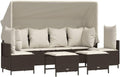 vidaXL Sofa, Braun/Creme, Garten Garnitur 5-TLG., Gartenmöbel Set mit Kissen Dach, Sitzgruppe für Garten Terrasse