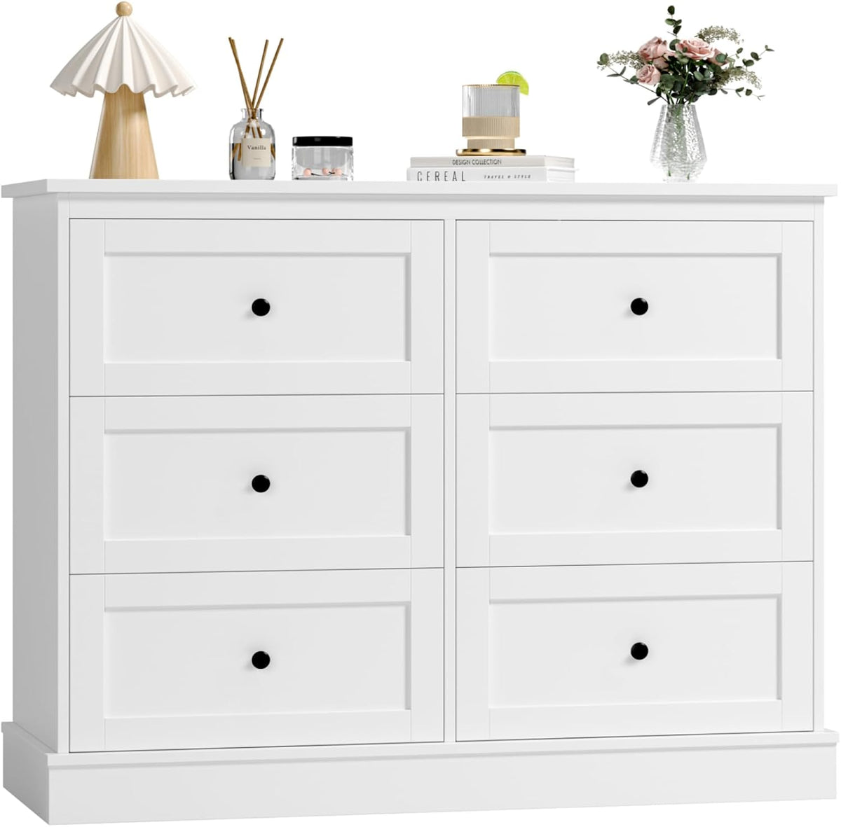 FOREHILL Sideboard, 108 x 87 x 40 cm, Weiss, Kommode mit 6 schubladen Kommode für Schlafzimmer, Wohnzimmer, Arbeitszimmer Flur