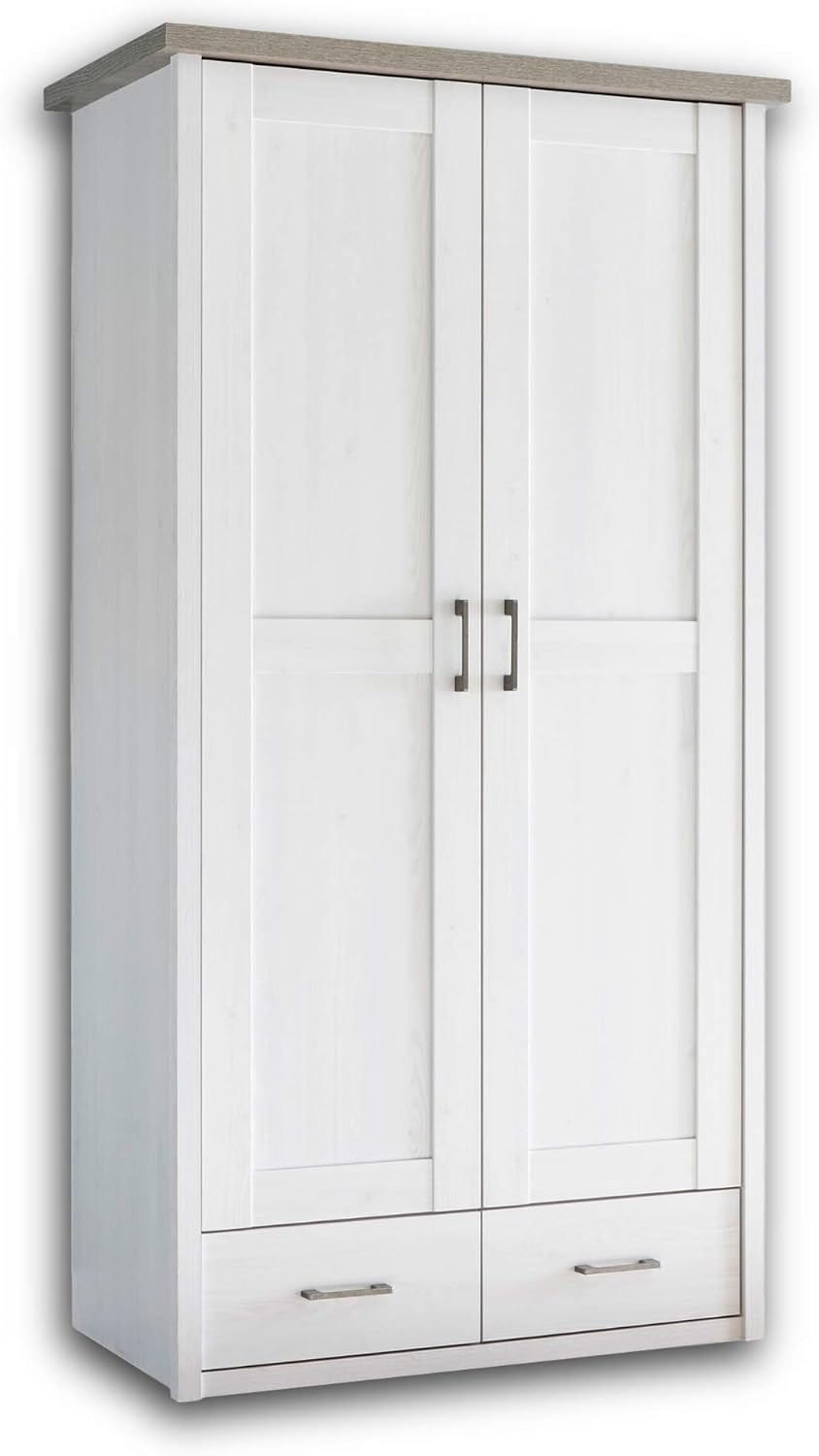 Kleiderschrank Stella Trading, 106 x 201 x 55 cm, Weiss/Trüffel, LUCA Eleganter Babyzimmer 2-türig - Vielseitiger