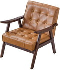 Freizeit Sofa, 65 x 68 x 70 cm/25,5 x 26,7 x 27,5 Zoll, Leder, Holz, Braun, Sessel mit Lederpolsterung und Knöpfen