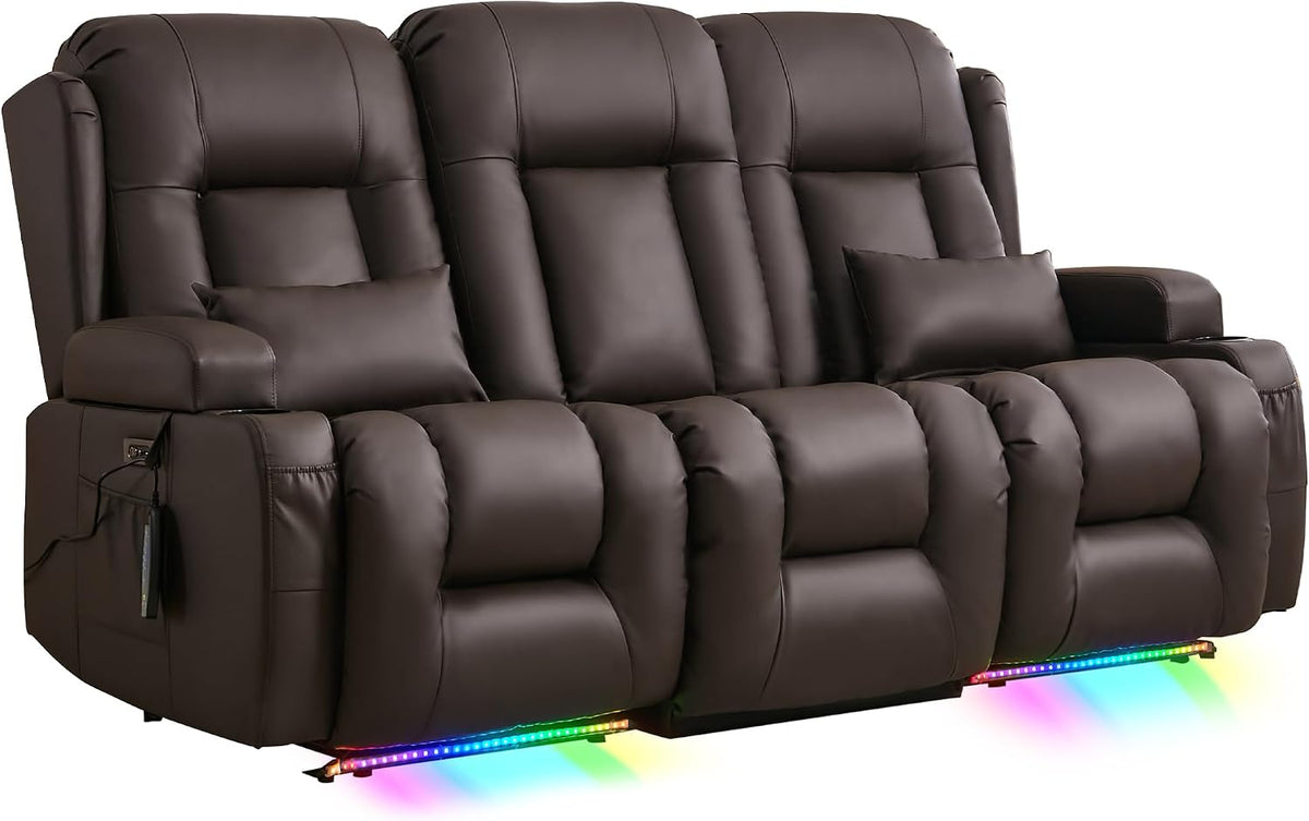 SnyFivv Relaxsessel, Braun, Elektrisch mit Liegefunktion, Zweisitzer Fernsehsessel mit Konsole TV Sessel Heimkino