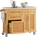 SoBuy Sideboard, 115x92x46 cm, PB (E1), MDF (E1), Bambus, Natur/Weiss, Kücheninsel auf Rollen Servierwagen mit Rollen Küchenwagen