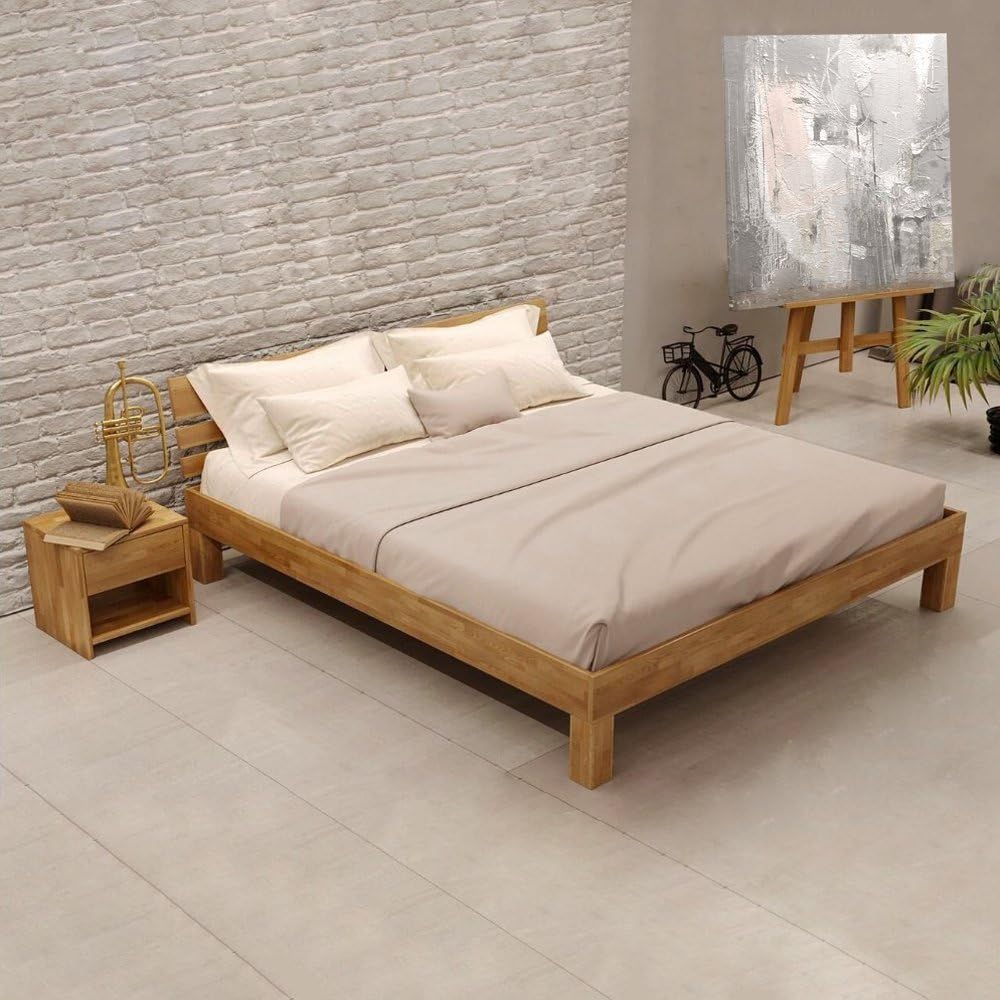 Krok Wood Bett, 180 x 200 cm, Beige/Holz, Massivholzbett Julia in Eiche