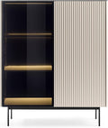 Masseno Vitrine, 107,1x39x106,6 cm, Laminierte Spanplatte, Kaschmir/Schwarz, Glasvitrine Velluto Standvitrine, Wohnzimmer