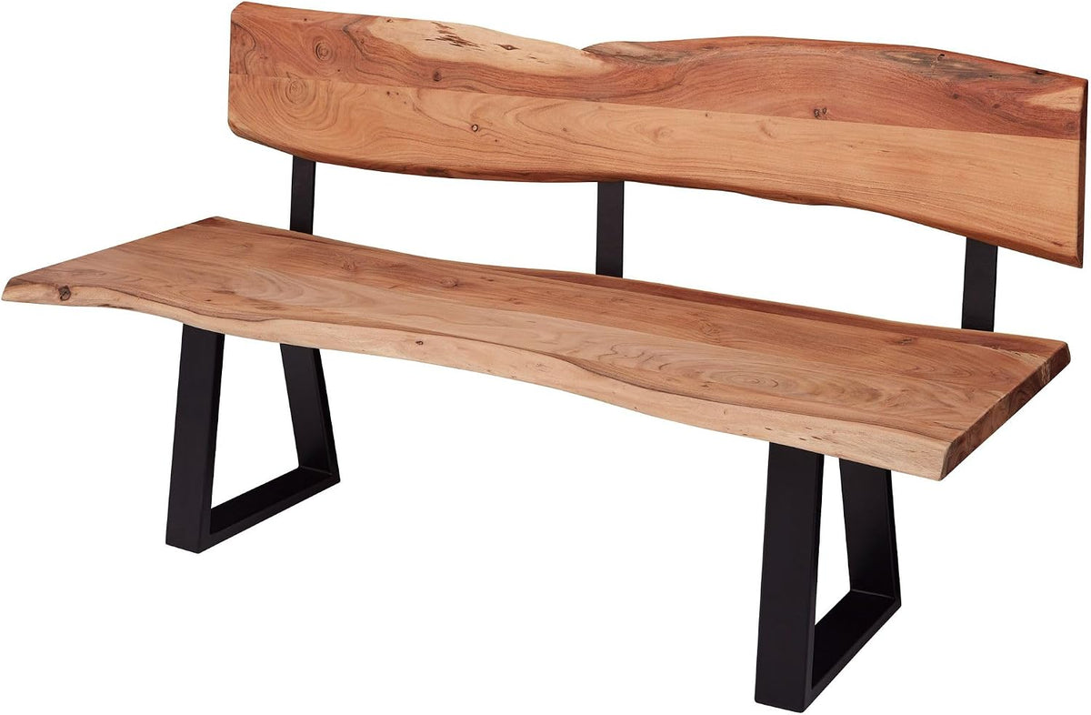 FineBuy Möbel zum Wohlfühlen Sitzbank, 180x85,5x60 cm, Braun/Schwarz, Esszimmerbank Tree Akazie Massivholz Bank mit Baumkante