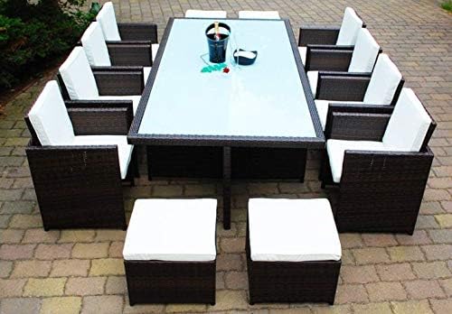 Gartenmöbel-Set Ragnarök-Möbeldesign, Braun/Weiss, PolyRattan Essgruppe - Deutscher Hersteller - 8 Jahre