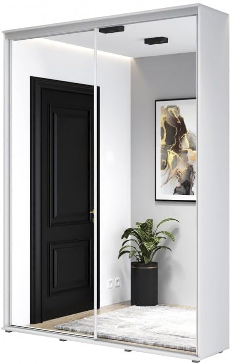 Kleiderschrank Meble Slupia, 160x242x45 cm, Weiss, ZUZA 2 Garderobenschrank - mit Spiegel und Schiebetüren - -, Flur - Laminierte Platte