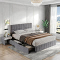 KRYZOR Bett, 160x200 cm, 160x200 cm, Grau, mit Stauraum mit 4 Schubladen, Polsterbett Doppelbett mit Verstellbares Kopfteil