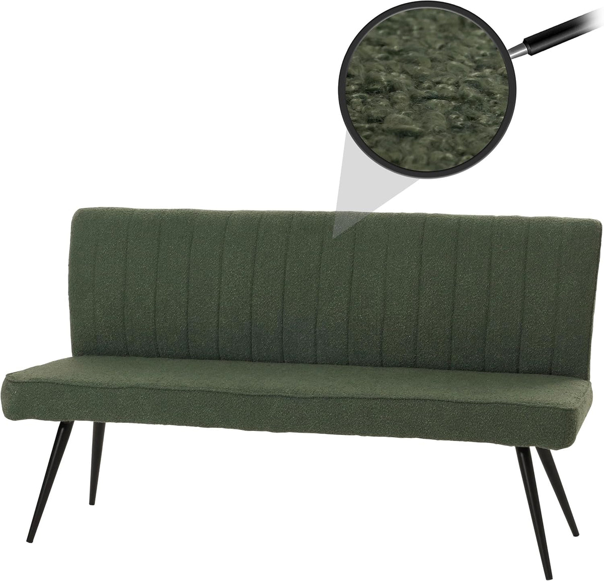 Mendler Sitzbank, 160 cm, Grün/Schwarz, HWC-K16, Esszimmerbank Bank Polsterbank, Rückenlehne Stoff/Textil Bouclé Metall - grün