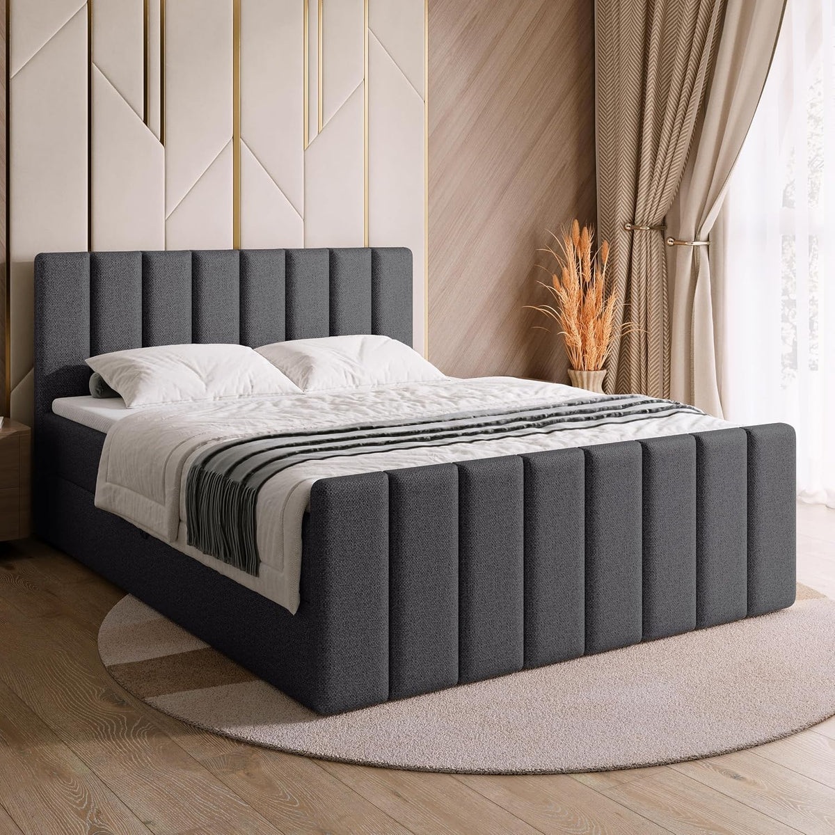 BROMARKT Bett, Grau, Boxspringbett mit Matratze 160x200 Doppelbett mit Topper
