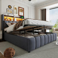 Laxnb Matratze, 180x200 cm, Grau, Bett Polsterbett Doppelbett, Jugendbett Betten mit Stauraum, Kopfteil mit LED&USB und Regal