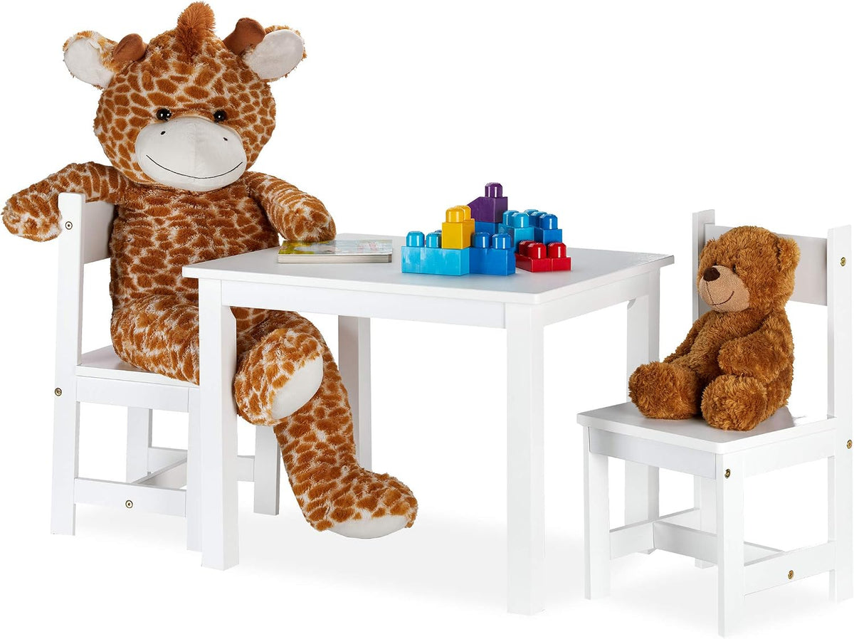 Relaxdays Kindersitz, Weiss, Kindersitzgruppe, Maltisch mit 2 Kinderstühlen, Kinderzimmer, drinnen, Kindersitzecke aus MDF